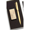 Gold Gilt Plated Money Clip with Matching Ball Point Pen in 2-Piece Box